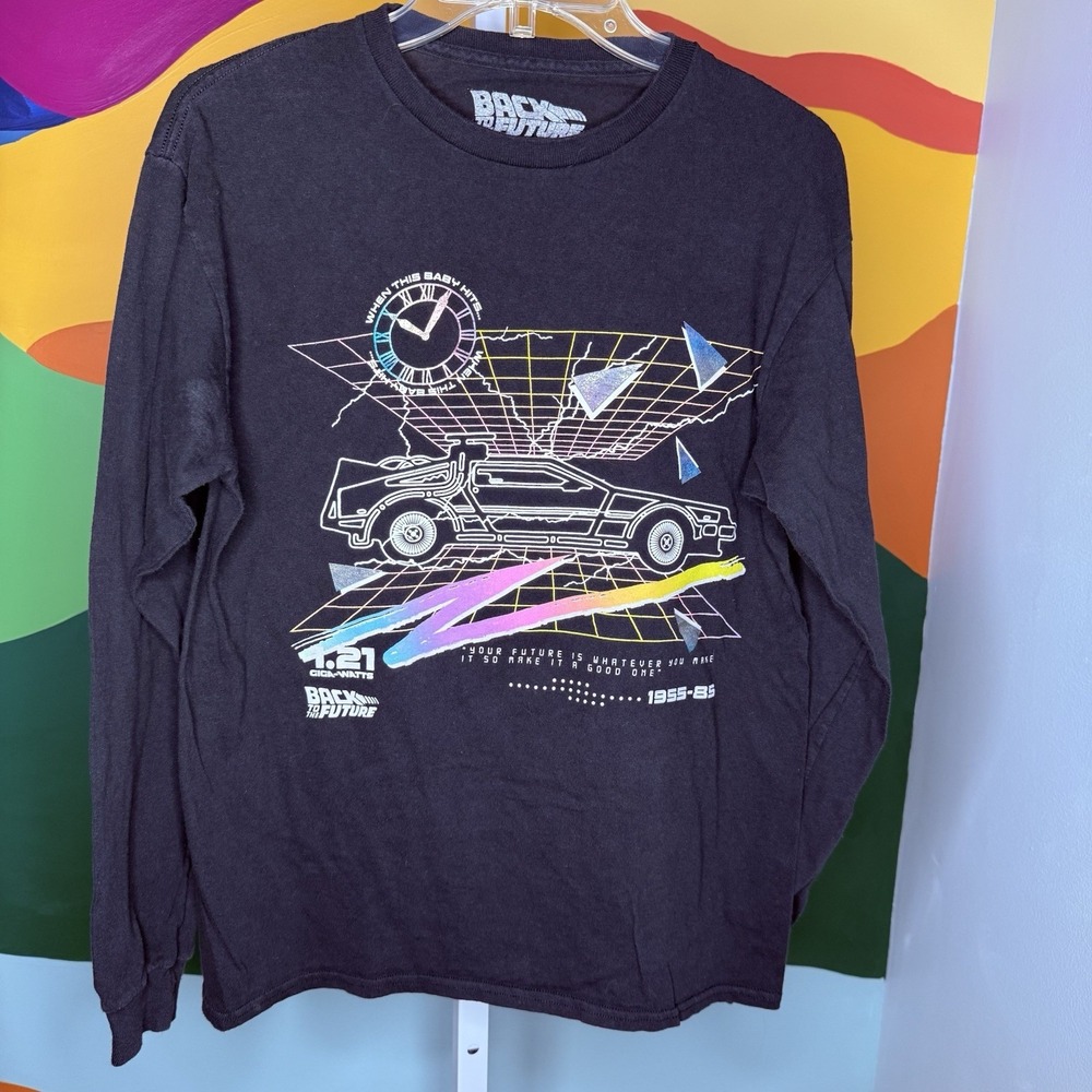 Back to the Future Men's Long Sleeve Graphic  T-Shirt Black Medium